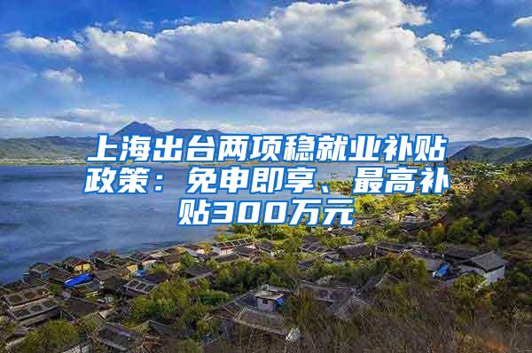 上海出台两项稳就业补贴政策：免申即享、最高补贴300万元
