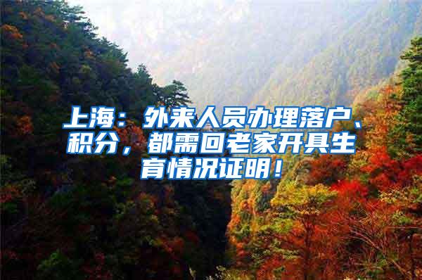 上海：外来人员办理落户、积分，都需回老家开具生育情况证明！